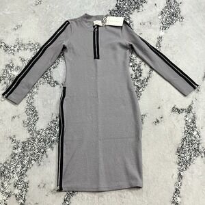 Native Rose Eliza Dress Womens Size Small Gray Midi Zip‎ Detail Long Sleeve NWT